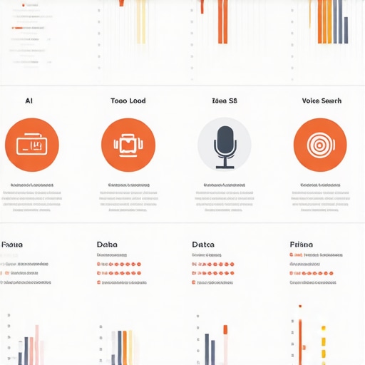 Infographic illustrating AI tools, voice search, and data visualization for local SEO optimization.