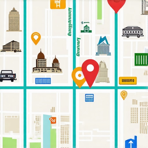 Futuristic augmented reality map overlay with landmarks and user interface elements.