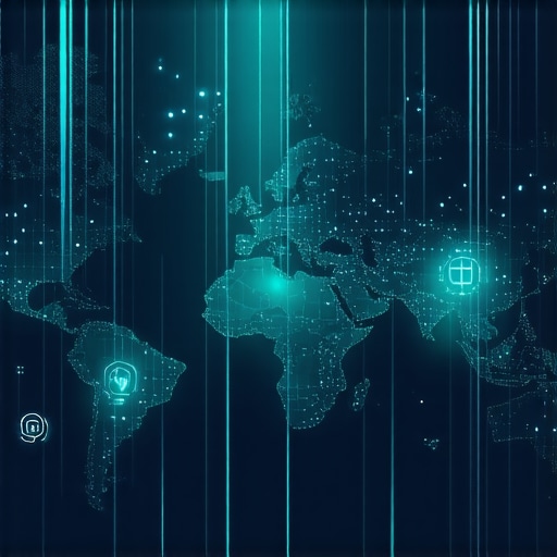 Futuristic Map Interface with AI and Data Analytics Advanced map interface illustrating AI analytics, structured data, and local search optimization concepts.