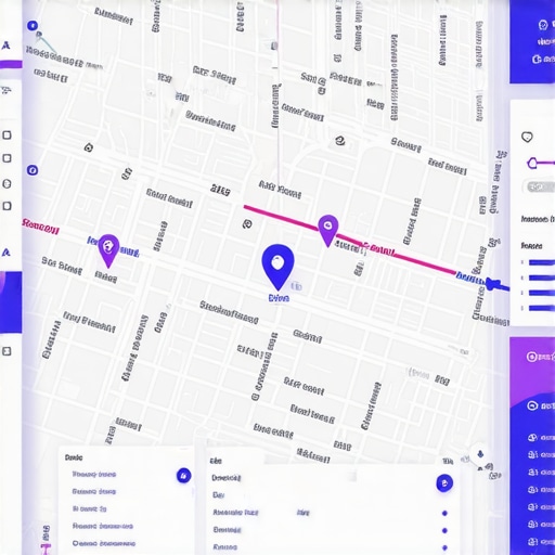 Futuristic map interface showing AI overlays and local search data