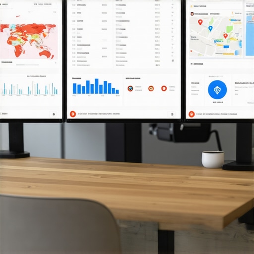 Digital marketing workspace with SEO tools and maps for local SEO