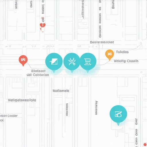 Digital map with SEO data layers and geographic clusters.