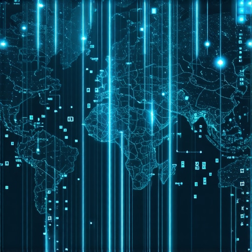 Futuristic digital map with AI, geospatial data, and multimedia elements