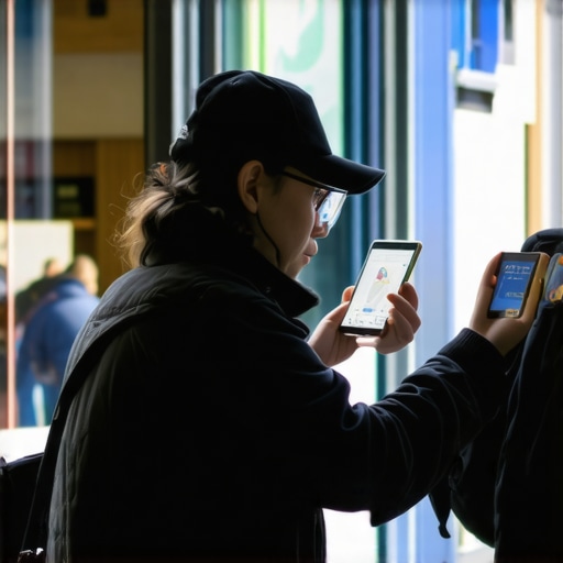 Business owner using AR app in storefront, showcasing innovative local marketing technology