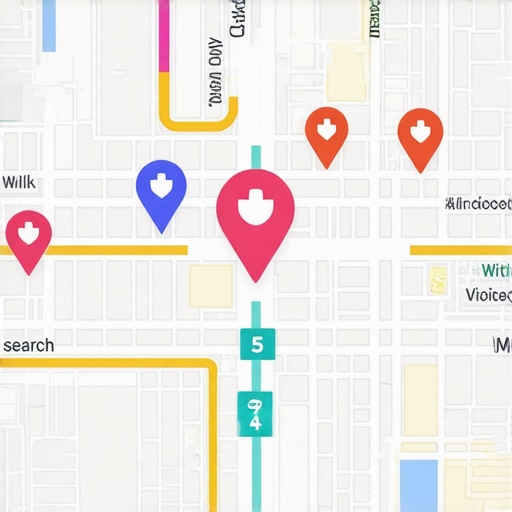 Illustration of AR map overlay with voice search icons indicating innovative local search technologies