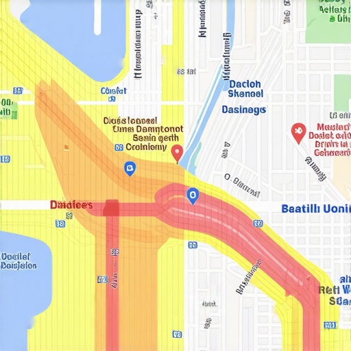Heat map showing customer density and competitor locations in urban area