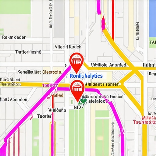Close-up image of a digital map with SEO analytics overlay, demonstrating local SEO mastery.