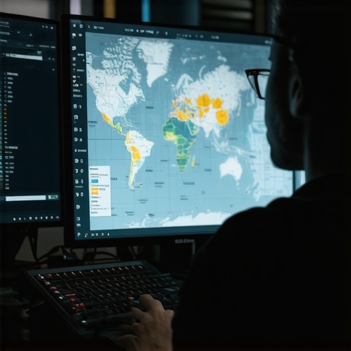 Business owner reviewing local SEO analytics with maps and graphs.