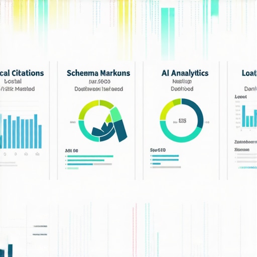 Infographic illustrating citation management, schema implementation, and AI analysis for local SEO.