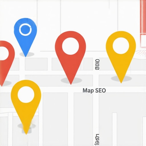 A digital map showcasing local business markers with SEO icons representing niche optimization techniques.