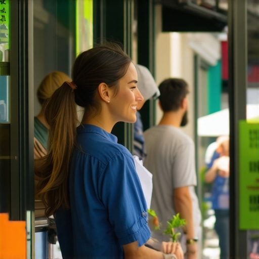 Business owner participating in local community event at neighborhood storefronts