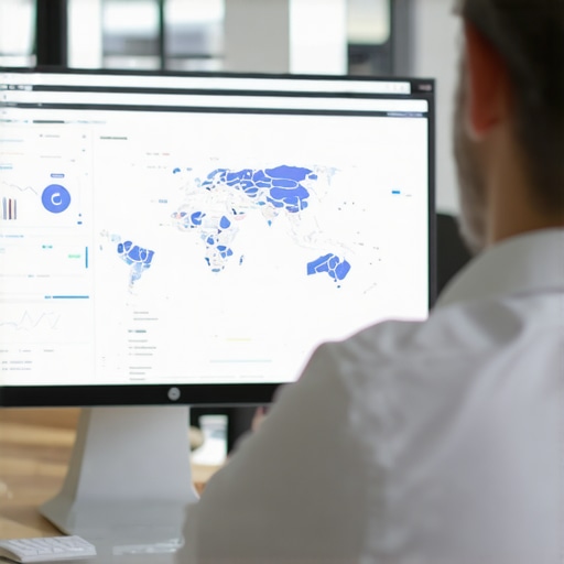 SEO analyst reviewing maps and analytics data for local search optimization.