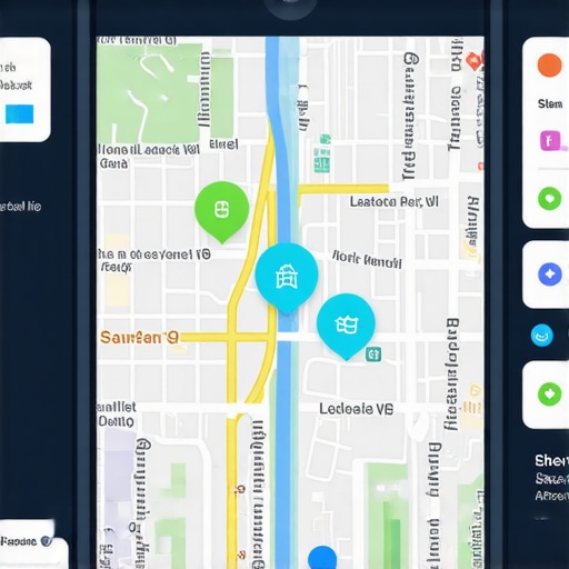 A futuristic map interface with data overlays and AR features for local marketing