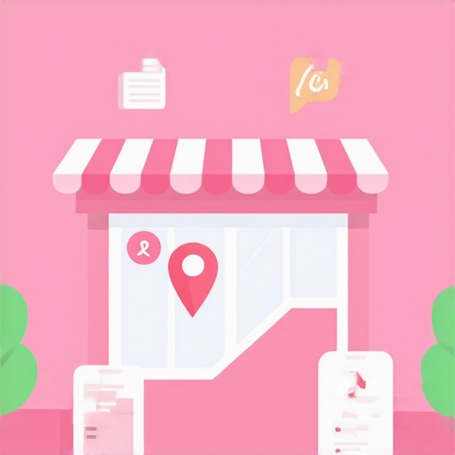 Business storefront with digital maps and SEO icons