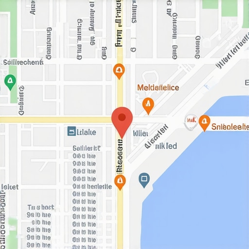 Digital map illustrating local SEO and Maps optimization with highlighted listings and user interactions.