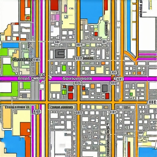 A detailed city map with augmented reality overlays showing hotspots and location data.