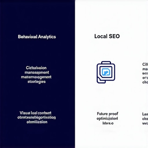 Infographic illustrating comprehensive local SEO tactics including data analytics, citation consistency, visual content, and algorithm adaptability.