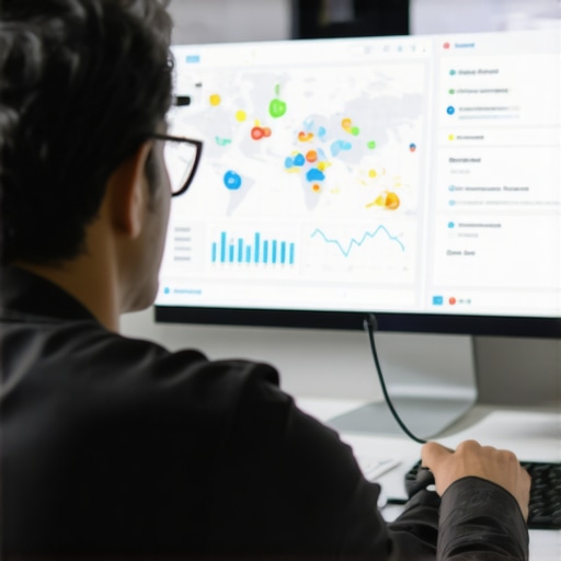 Analytics Dashboard for Maps SEO Optimization Business owner reviewing local SEO performance metrics on digital analytics dashboard with maps and charts