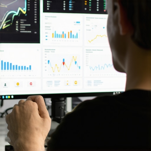 Business owner analyzing local SEO metrics on a digital map interface