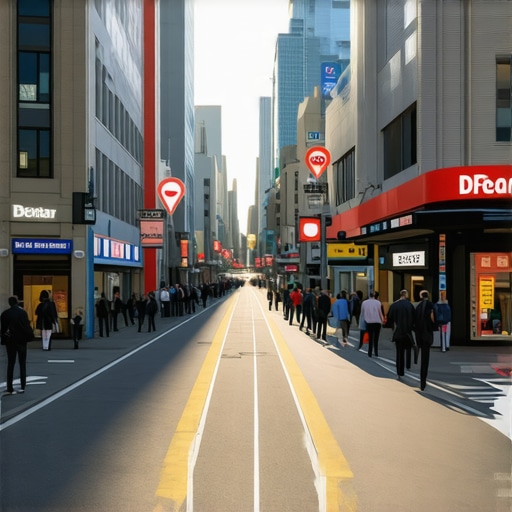 Augmented Reality Navigation in Action Futuristic city map displaying AR overlays for local businesses.