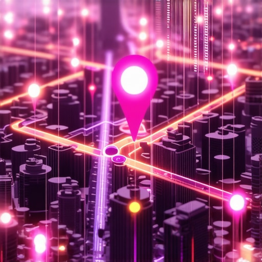 Futuristic digital city map with glowing location pins representing advanced SEO strategies.