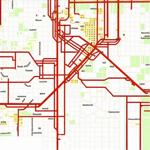 A digital map highlighting real-time traffic flow and business zones for enhanced local search optimization.
