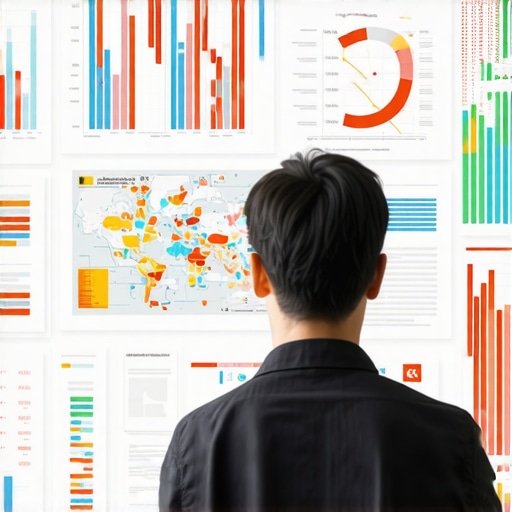 Geospatial Data Analysis for Local SEO Business analyst examining layered geospatial maps with demographic insights for local search optimization