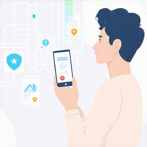 Person using voice search on smartphone with digital maps and icons representing local SEO