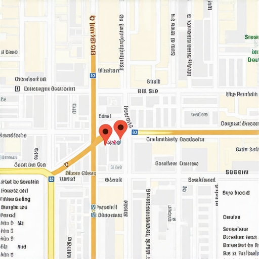 Digital map showing SEO metrics and local search data visualizations.