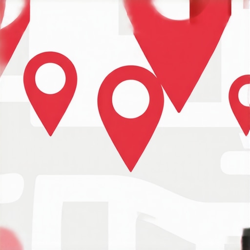 Illustration showing local businesses on a map with SEO icons and strategies highlighted