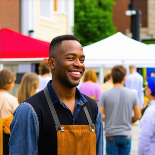 Business owner participating in neighborhood event to boost local visibility