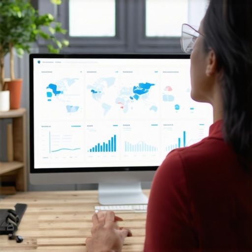 Marketing professional reviewing local user data and analytics on computer screens.