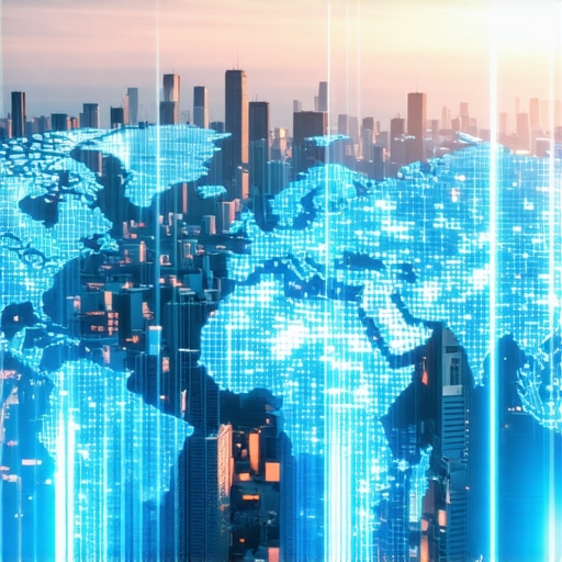 Holographic city map displaying local SEO metrics in a high-tech environment