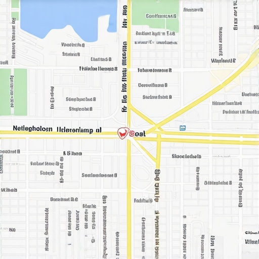 Hyper-Localized Mapping with Schema Integration A map illustrating hyper-local neighborhoods with digital overlays of SEO schema and geospatial data.