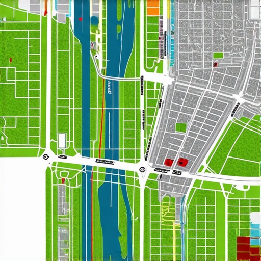 A detailed GIS map showing hyperlocal data layers with augmented reality features for targeted map optimization.