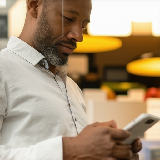 Business owner using digital device to analyze local maps and SEO data.