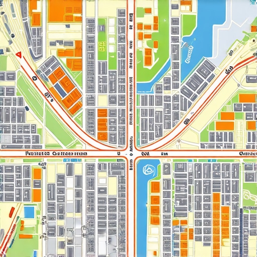 A high-tech city map showcasing local landmarks with digital overlays for enhanced user interaction