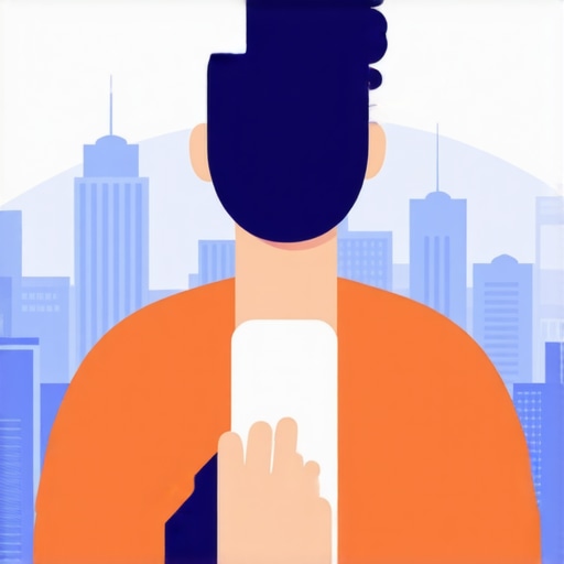 Person speaking into a smart device with cityscape background.