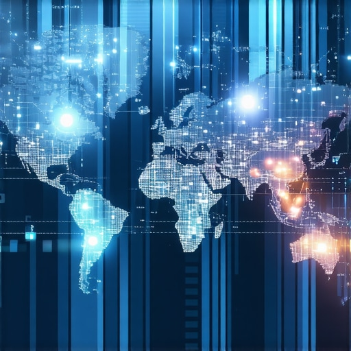 AI-Enhanced Local Map Analytics A digital map highlighting local businesses with overlays of AI data analytics