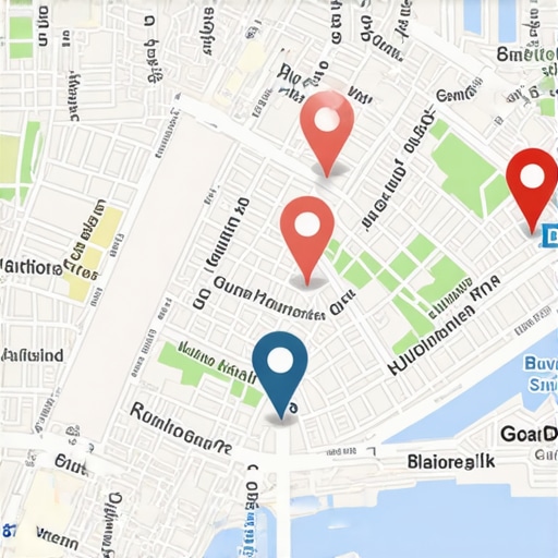 A detailed digital map showcasing layered geospatial data points and markers for targeted marketing.