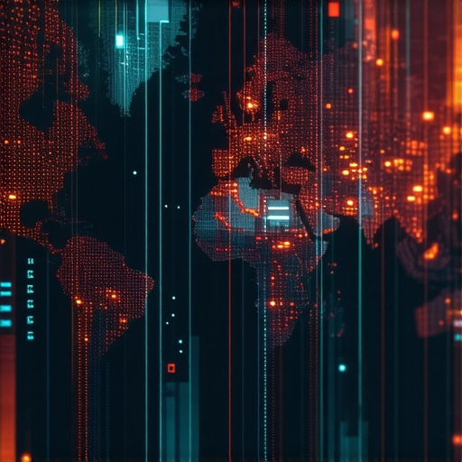 Futuristic digital map showing layered SEO analytics and data overlays.