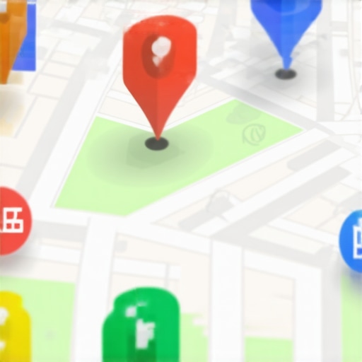 Advanced Map Data Analytics in Action Digital map with business pins and AI data overlays, representing local SEO optimization