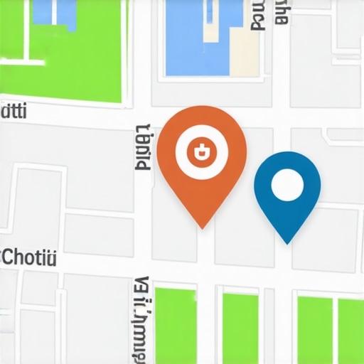 Map with digital markers and AR elements showing local business locations