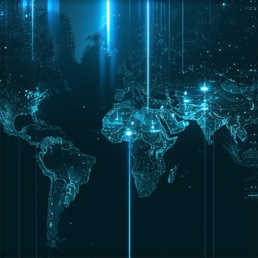 A digital map overlay displaying AI-driven geospatial and contextual signals improving local SEO