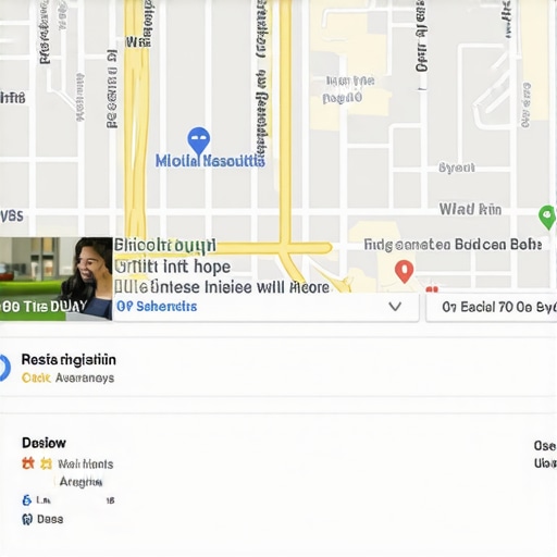 Futuristic Google Maps interface showing local listings with augmented reality features.