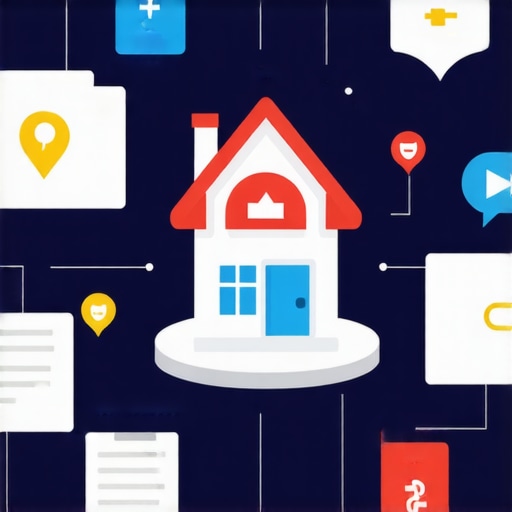 Illustration of digital maps, semantic connections, and voice command icons representing advanced local SEO strategies.