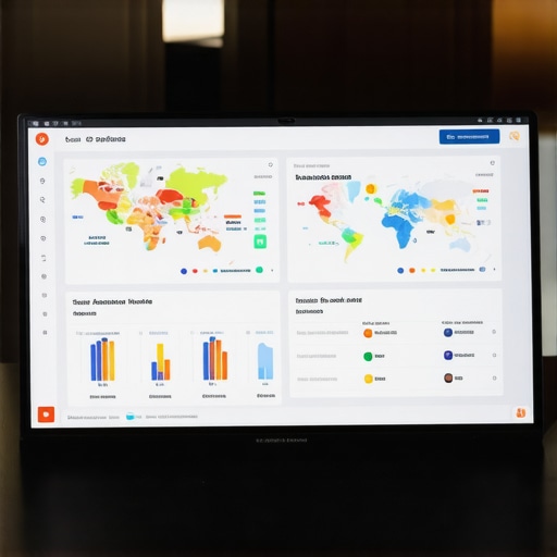 Laptop screen showing local SEO and map analytics with graphs and data points.