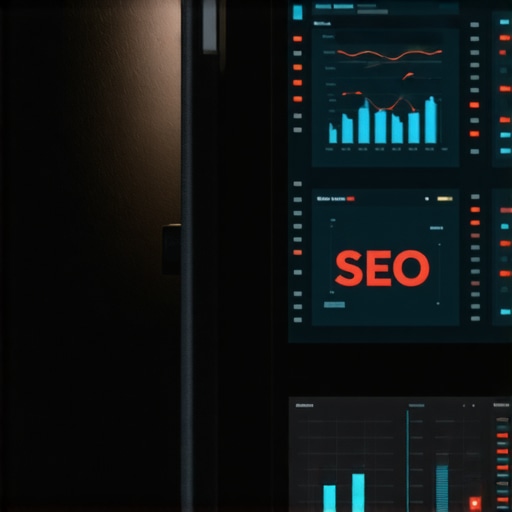 Futuristic digital interface showcasing SEO analytics with AI features