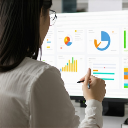 Advanced Local SEO Strategy Dashboard A professional analyzing sophisticated local SEO analytics on a digital screen.