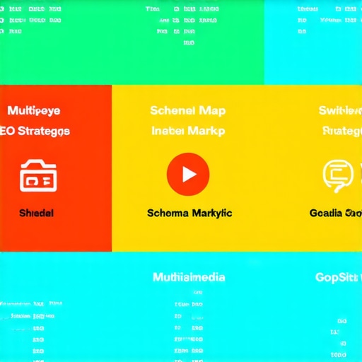 Infographic showing layered strategies for enhanced local map ranking including schema, multimedia, and analytics.